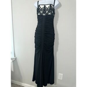 JESSICA MCCLINTOCK Y2K FULL LENGTH EVENING GOWN BLACK RUCHED BODY EUC SIZE 10